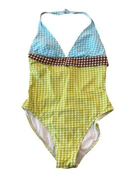 La Blanca Blue Green Halter One-Piece Swimsuit Halter Colorful Preppy